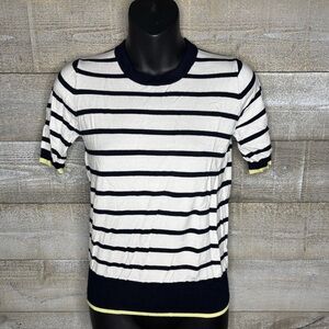 Zara knit black white stripe short sleeve sweater top